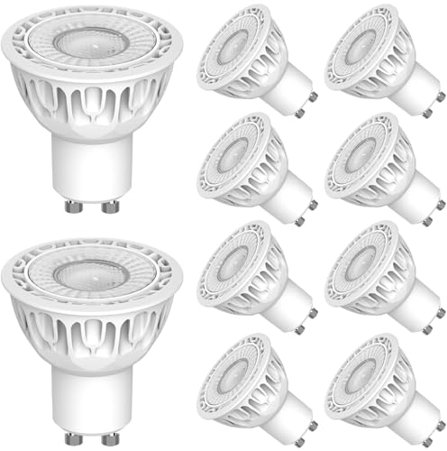 Bomcosy GU10 LED Glühbirne Kaltweiß 6000K 5W (50W Halogen LED-Glühbirne äquivalent), Kein Flackern, Energiesparende Strahler für Deckenbeleuchtung, 10 Pack