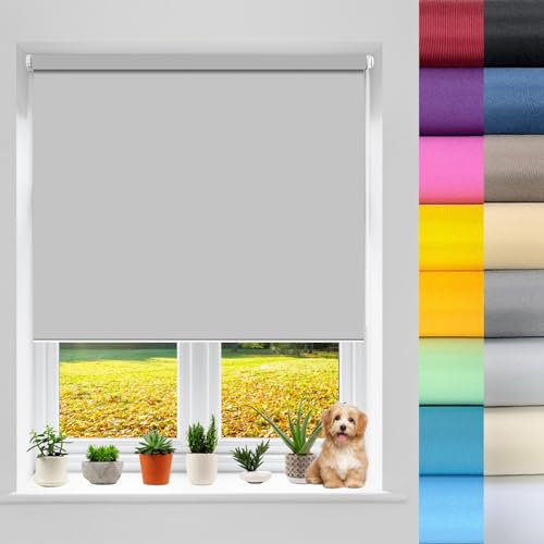 Tenda Oscurante Termica 90 x 230 cm Tenda a Rullo Doppio Oscurante, Tapparella Avvolgibile, Avvolgibile personalizzabile su misura e colore per Finestra o Porta, Interni, Grigio