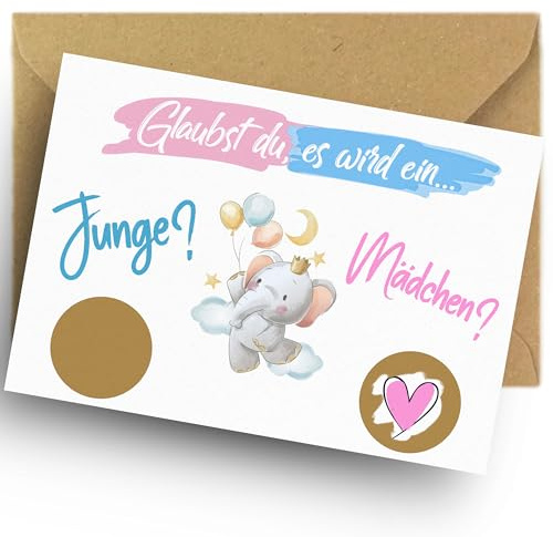 Laurea Verde 5x Rubbelkarten zur Schwangerschaftsankündigung mit Umschlägen | Ratespiel Junge oder Mädchen | Gender reveal Party | Geschlecht verkünden Baby (MÄDCHEN)