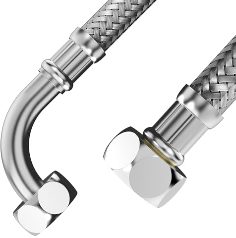 VARIOSAN Flexible hose 17673, 3/8 inch nut x 3/8 inch nut with 90° bend, 300 mm, stainless steel sheath, DVGW certified, drinking water, flexible reinforced hose