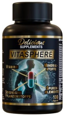 Vitasphere Multivitamin - mit Vitamin C, D, E, B6, B12, Zink & Magnesium - 100 Kapseln für 100 Tage, Nahrungsergänzungsmittel mit Vitaminen & Mineralstoffen - Delicious Supplements - Made in Germany