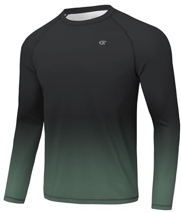 Huayuzh Rashguard UV-skjorta herr långärmad tröja simning t-shirt snabbtorkande andas surfing fiske vandring topp, 11 toningsfärg svart, L
