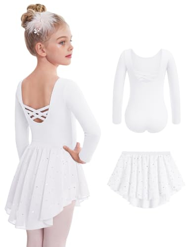 Arshiner Mädchen Langarm Ballettkleid Tanzkleid Rückenfrei Ballettkleidung