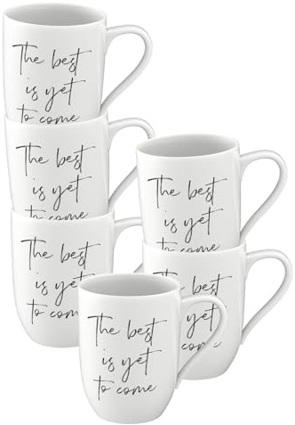 Villeroy & Boch - Statement, tazza con manico, set da 6 pezzi, The Best is yet to Come, 280 ml, tazza da caffè con scritte, porcellana di alta qualità, bianco e nero