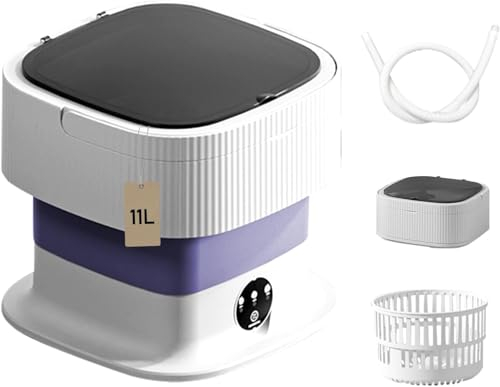 Faltbare Mini Waschmaschine, 11L Kapazität Camping Waschmaschine mit Blaulichtdesinfektion, Timing Funktion, Waschen und Dehydrierung 2-in-1, für Babykleidung, Unterwäsche (Lila)