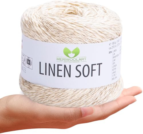 MeriWoolArt® Linen Soft Garn – Premium Naturgarn zum Stricken & Häkeln, 100g Leinengarn Baumwolle Viskose Mischung, atmungsaktiv, weich & umweltfreundlich, ideal für Kleidung, Tücher, DIY 7302