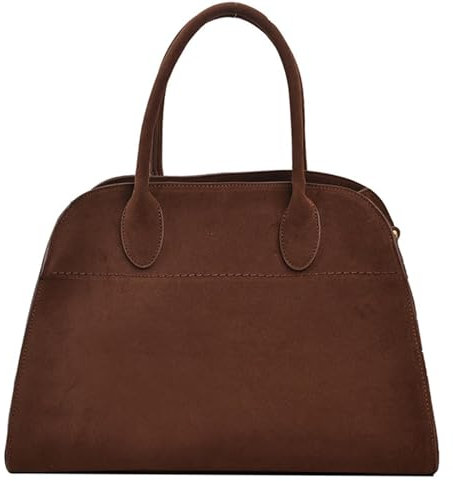 Suede and Faux Leather Tote for Women, Vintage Top Handle Shoulder Satchel - Fashion Retro Style (Brown Suede Large)