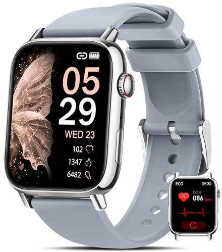 BANLVS Smartwatch Damen mit Telefonfunktion, 1.75 Diamant Armbanduhr, Fitness Tracker mit Menstruationszyklus, SpO2, Pulsuhr, Schlafmonitor, 130+ Sportmodi Sportuhr Android iOS Silber Geschenk Damen
