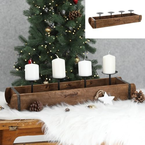 Adventsleuchter aus Holz in Ziegelform L ca. 60 cm - Adventskranz Design - Design Adventleuchter - Weihnachtdekoration - Adventskranz aus Holz