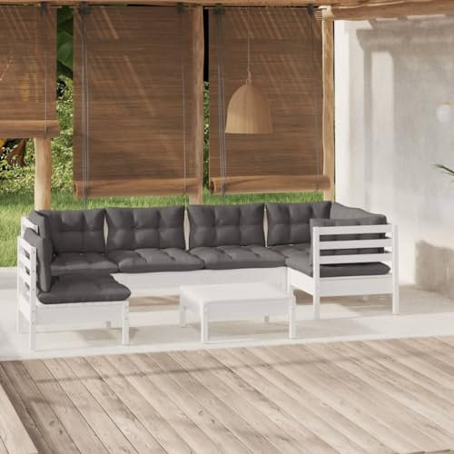 KTHLBRH 7-TLG. Garten-Lounge-Set mit Kissen Weiß Kiefernholz Gartenmöbel-Sets Balkonmöbel-Sets Terrassenmöbel-Sets Outdoor-Möbel-Sets für Terrasse, Garten, Balkon