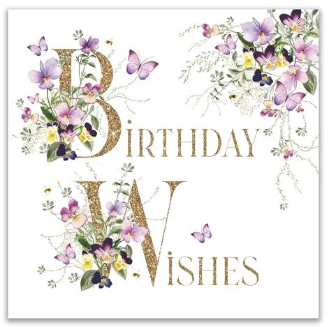 Nigel Quiney Female Birthday Card, Happy Birthday Wishes | Floral Butterfly Design, Foil Finish, For Women or Girls