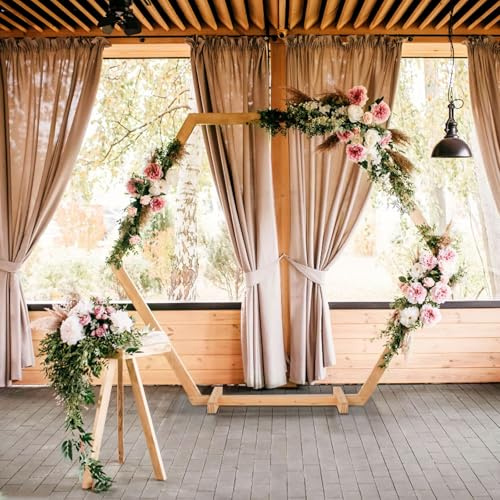 Arche de Mariage en Bois,Arche Hexagonale,Arche de Jardin,Arche de Mariage en Tulle,Arche de Rose Plante Grimpante,pour Mariage,Anniversaire,Fête