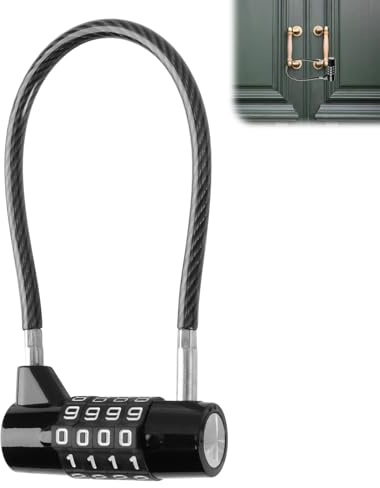 teasteam 4-Digit Cable Combination Lock [Upgraded] with 7 inch(175 mm) Bold Steel Cable Long Padlock Waterproof for Lockers File Cabinets Wardrobes Small Fences Small Sheds Pet Bike Gun Case Door Lock