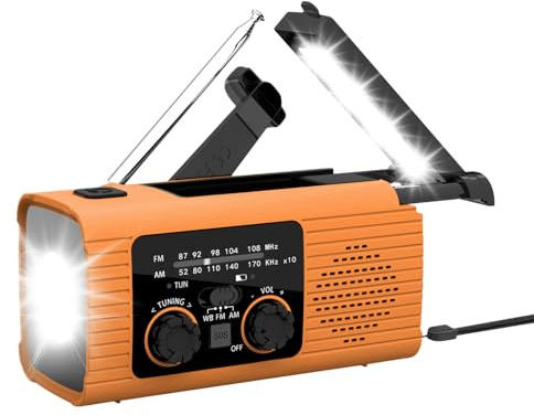 Radio de Survie Solaire, 5000mAh Radio Météo d'urgence NOAA AM/FM, Radios Météo Triple Charge, Batterie Externe pour Longs Trajets, Radios a Pile Solar Portable, Lampe de Poche pour Maison