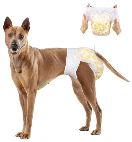 Dono Hundblöjor kvinna med full inslagen stretchig midja, 24 st, värmebyxor för hund engångsbruk, hundblöjor, superabsorberande läckagesäker, blöjor för hundar med värme, period, inkontinens, träning | 360° elastiska midjeblöjor för hundar i värme, valpträning, kissning och äldre inkontinens, bredare läckagesäkra kanter