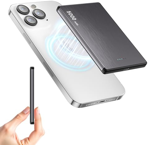 Power Bank Magnetisches Wireless Schnellladefunktion - 5000mAh Powerbank für Magnetische PD 20W Akkupack Ultra-schnelles Magnetische Kompatibles Portabel Powerbank Phone 17/16/15/14/13/12 (Grau)