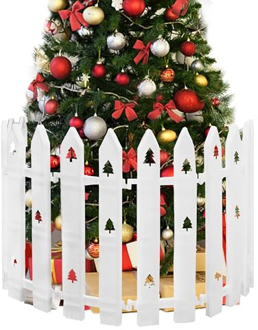 40cm Extra Tall Christmas Tree Fence,12PCS White Picket Fence Baby Gate with Tree Patterns,Christmas Tree Barrier for Pets & Kids,Decorative Xmas Tree Guard