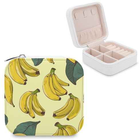 Rrtsmsgh Piccolo portagioie con stampa a banana, con chiusura a cerniera, in pelle, per anelli, collane, orecchini, anelli, bracciali