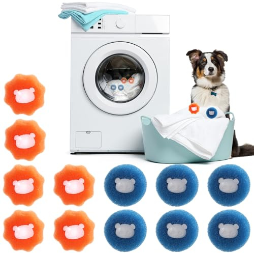 Bewudy 12PCS Pet Hair Remover for Laundry, Dryer Balls Laundry Reusable, Washing Machine Hair Catcher Reduces Static for Clothes, Bedding (Orange+Blue)