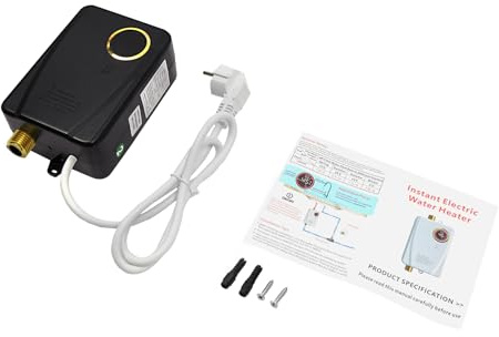 Durchlauferhitzer 3500W Elektrisch mit LED-Anzeige Sofort Warmwasser Mini Elektro Warmwasser Durchlauferhitzer Wandmontage (Schwarz)