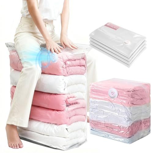 Chumix Vakuumbeutel für kleidung Jumbo (100x80x38cm-4 Pack), Extra große vakuumbeutel für Bettdecken, Decken, Bettwäsche,Platz sparen vacuum bags for clothing
