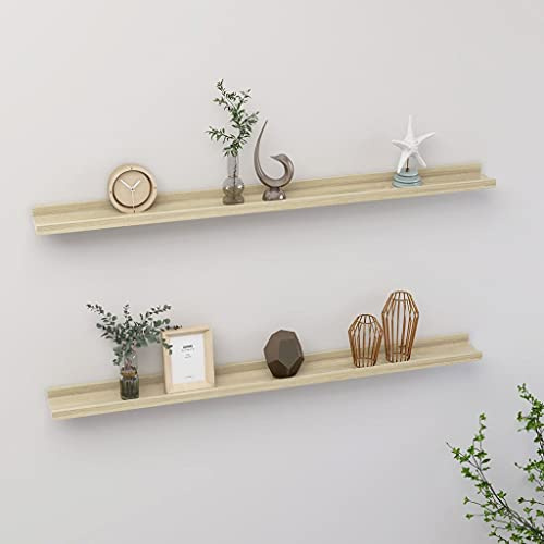 IBUQDDV Mensole a Parete in MDF Rovere Sonoma, Scaffali Sospesi Decorativi per Piante Grasse e Libri, 100 x 9 x 3 cm, 2 Mensole da Parete con Capacità di Carico 5 kg, Ideali
