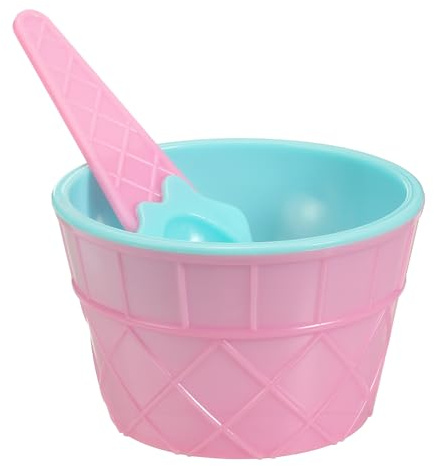 sourcing map 6 Pack Ice Cream Cups with Spoons, Reusable Plastic Ice Cream Bowls Candy Color Frozen Yogurt Dessert Bowl for Birthday Decorations Summer Holiday Supplies, Lake Blue