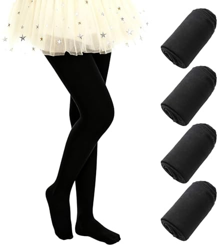 LXEASYGO 4 Pairs Girls Ballet Dance Tights 80D Plain School Tights Kids Stretchy Soft Microfibre Pantyhose 3-13 Years (UK, Age, 10 Years, 13 Years, Regular, Black)