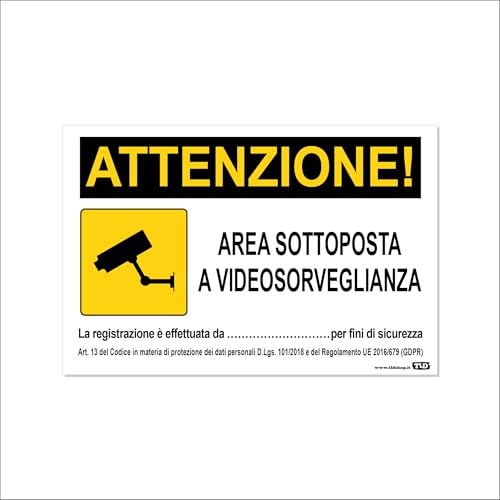 TLDSHOP® - Cartello Segnaletico in ALLUMINIO (DiBond di spessore 3mm) - Dimensione 40x30cm - Segnaletica di sicurezza - Pezzi 1: (AREA SOTTOPOSTA A VIDEOSORVEGLIANZA PER RAGIONI DI SICUREZZA 40X30)