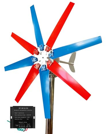 BAOJUHUIKANG 48v,Molino de Viento de energía Libre, turbina aerogeneradora Maglev Permanente de Eje Vertical de 3000W, 12V 24V 48V 220V con Controlador MPPT (8 Cuchillas)