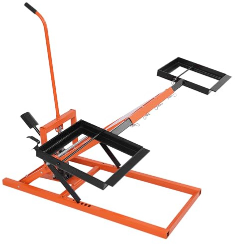 HUOMMGS 227KG Rasenmäher Traktor Heber 44–61cm Hubhöhe Rasentraktor Heber mit 58–122cm Einstellbarer Radstand Kohlenstoffstahl Aufsitzrasenmäher Lift Upgrade Rasenmäherheber Rasentraktorheber