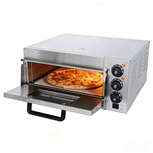 Hakka Four à Pizza Professionnel, Electrique Four à Pizza de 2000W à Un Seul étage, avec Pierre Argileuse Réfractaire de 40x40 cm - Réglage Température (50-350°C) & Minuterie (0-120 min), Acier Inoxyd