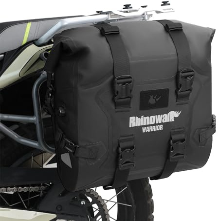 Rhinowalk Sadelväska för motorcykel, vattentät bagageväska, snabbkoppling sidoväska för motorcykel, 24 l, lämplig för de flesta äventyrs- och sportcykelhållare (svart, 1 styck)