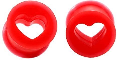 Hoisy 2 PCS 10mm(00G) Tunnel Unisex, Rot Herz Plugs Expander, Silikon Piercing Plug Rot