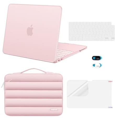 MOSISO Funda Compatible con MacBook Neo 13 Pulgadas A18 Pro 2026 A3404 | 5 en 1 Resistente Arañazos Funda Protectora Rígida&Acolchada Bolsa&Tapa Teclado&Pantalla Protector&Cámara Web,Rosa Nube