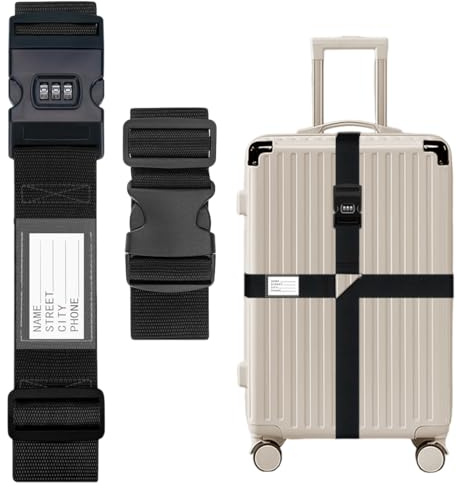 UWJOWP Cinghie per Valigia con Lucchetto a Combinazione, 2 Pezzi, Cintura di Sicurezza per Bagaglio Regolabile, Fascia per Trolley TSA, Accessori Viaggio per Aereo
