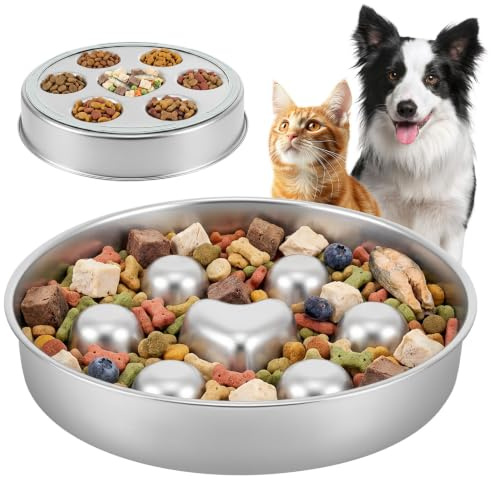 Metal Slow Feeder Dog Bowl, Double-sided Anti-Choking Pet Food Bowl, Stainless Steel Slow Feeding Puppy Bowls for Small Medium Large Dogs and Cats