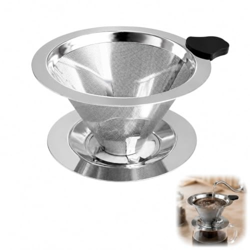 jtum Kaffeefilter Edelstahl klein mit Standfuß, Einlagiger Handfilter Kaffee wiederverwendbar, Praktischer Kaffeefilterhalter für Pour Over Zubereitung