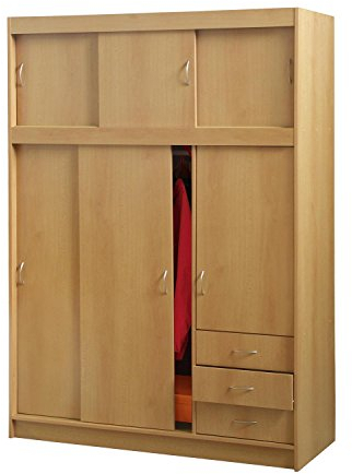 Penderie à portes coulissantes avec tiroirs en hêtre, Armoire de Rangement