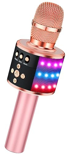 BONAOK Karaoke Microphone for Kids & Adults - Bluetooth Microphones Singing Mic with Disco Lights, Echo Effect, Built-in Speaker Portable Karaoke Player for Party Travel Gifts Q78(Rose Gold)