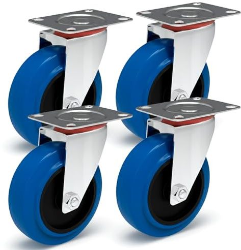 PRIOstahl Transportrollen 100mm Lenkrollen Set Blau ohne Bremse Blue Wheels Möbelrollen Schwerlastrollen 4 Stück Industrierollen Vollgummi Spurlos