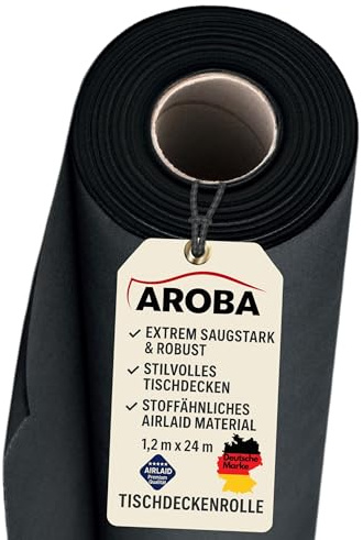 AROBA 1X Airlaid Papiertischdecken Rolle 1,2 x 24 m - Einweg Tischtuch - Stoffähnliche Premium Tischdekoration - Robust & Hoch saugfähig - Für Catering, Events, Hochzeit, Hotel & Party - Schwarz