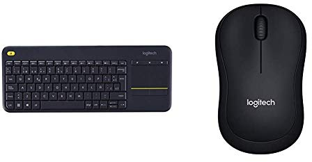 Logitech K400 Plus - Teclado inalámbrico para televisores conectados a PC, QWERTY español, Color Negro + M185, Ratón inalámbrico, Óptico, 2.4 GHz, USB, Negro