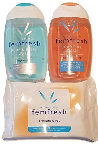 Femfresh Intimate Wash & Wipes Bundle Soap Free Wash 150ml, Pure Fragrance Free Fresh Wash 150ml, 15 Feminine Wipes from Kingdom Supplies