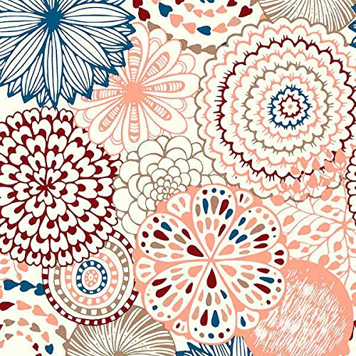 Kt KILOtela Tela Loneta Estampada Digital, Decoración, Tapizar, Cojines, Cortinas, Colchas, Bolsos, Manteles, Manualidades, 100 cm Largo x 280 cm Ancho, Mandala, Flores, Granate, Azul, Rosa ─ 1 Metro