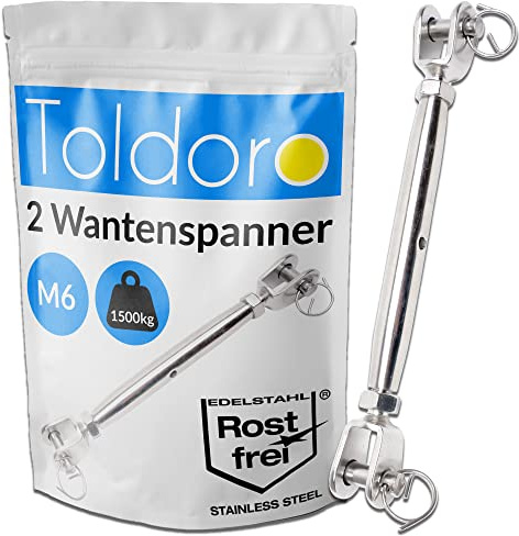 Toldoro 2 stycken M6 spännare för sjalspännare rostfritt stål V4A | spännare för solsegel, spännskruv, spännare för rep, spännare för tråd | gaffel/gaffel | sluten form ... (2)