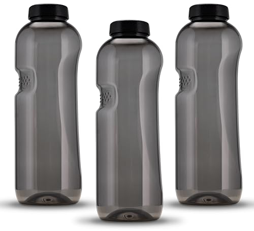 Kavodrink 3 x Tritan Trinkflasche 1,0L Wasserflasche schwarz Sportflasche BPA frei Flasche 1000ml