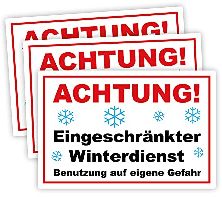 STROBO 3 Stück Achtung! Eingeschränkter Winterdienst Hinweisschild | Stabile 3mm Hartschaumplatte als 30x20cm Schild mit UV-Schutz für den Außenbereich