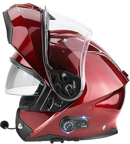 ViPER RSV191 Flip up Motorcycle Helmet with Blinc Bluetooth - Modular Double Visor Motorbike Helmets - Microphone Dual Speaker for Hands & Noise Free Automatic Answering ECE/ACU Gold Approved