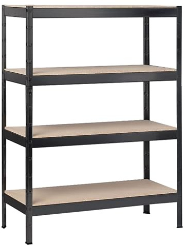 SCHULTE Regalwelt Schwerlastregal mit 4 Holzböden, 180x120x40 cm (HxBxT), Traglast pro Ebene ca. 150 Kg, schwarz-Struktur, Lagerregal, Kellerregal, Werkstattregal, Steckregal